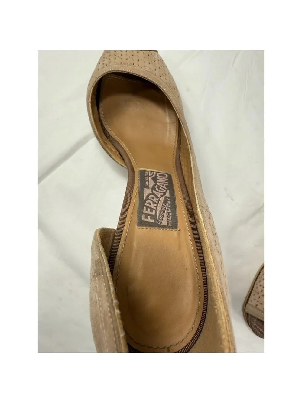 Salvatore Ferragamo DORSAY SUEDE PERFORATED OPEN TOE SIZE 7.5